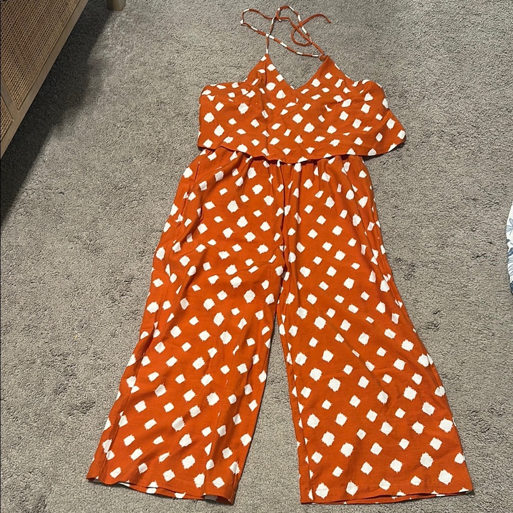 Madison Orange and White Polka Dot Jumpsuit